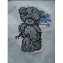 Teddy Bear with blue flower embroidery design - Embroidery Design