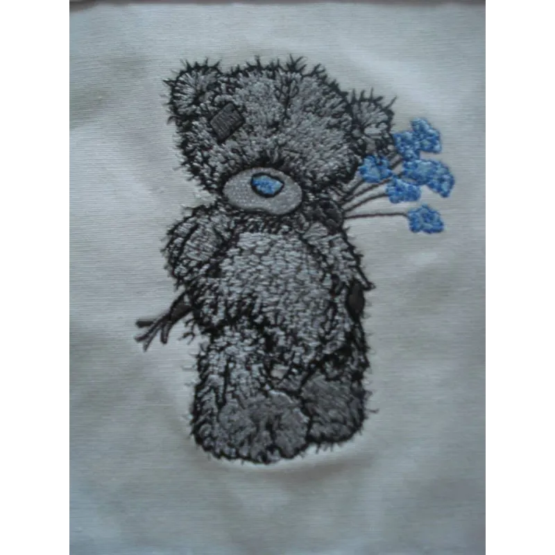 Teddy Bear with blue flower embroidery design - Embroidery Design