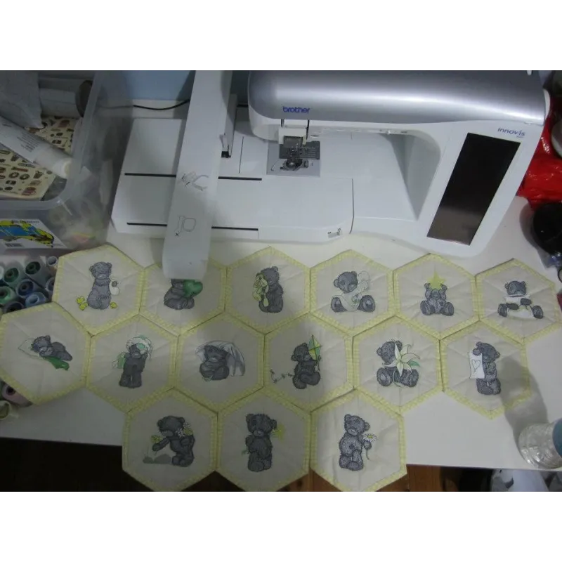 Teddy Bear with blue flower embroidery design - Embroidery Design