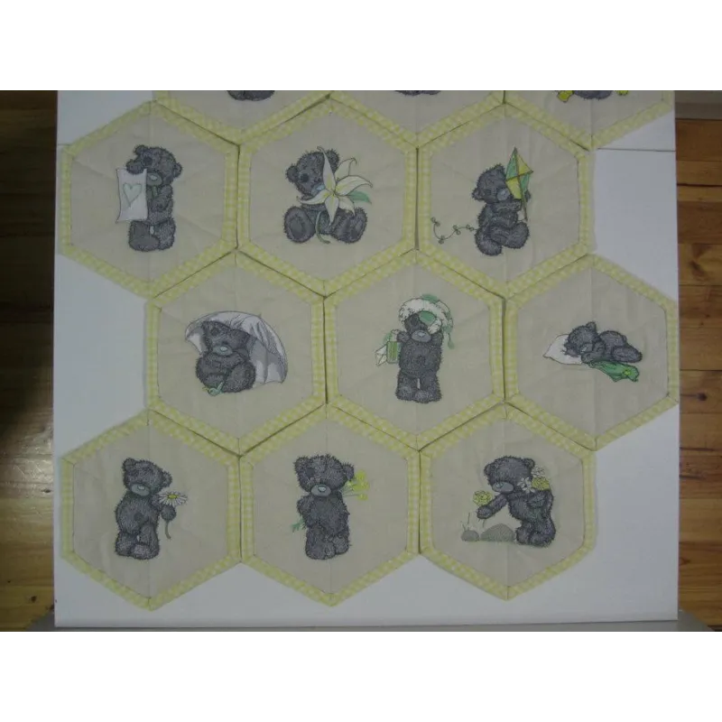 Teddy Bear with blue flower embroidery design - Embroidery Design