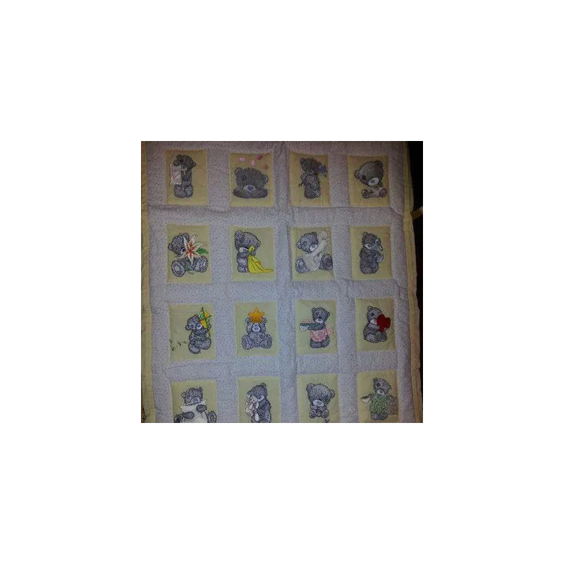 Teddy Bear with blue flower embroidery design - Embroidery Design