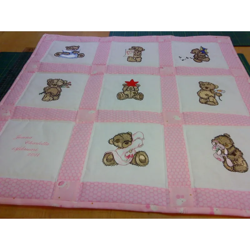 Teddy Bear with blue flower embroidery design - Embroidery Design