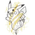 Pikachu sketch embroidery design featuring a cute, hand-drawn outline of Pikachu with detailed stitching.