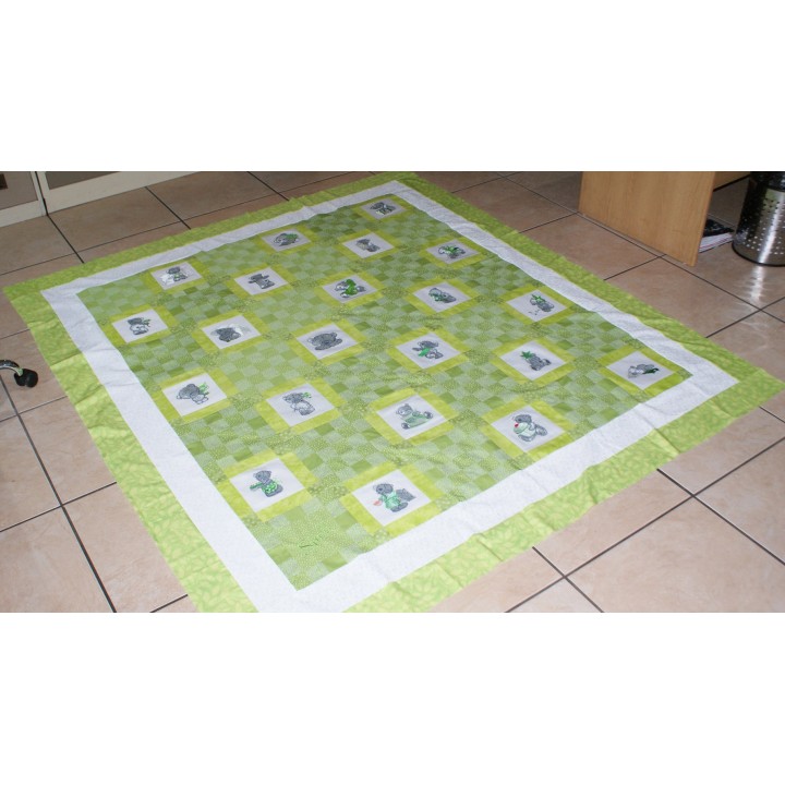 Teddy Bear with blue flower embroidery design - Embroidery Design