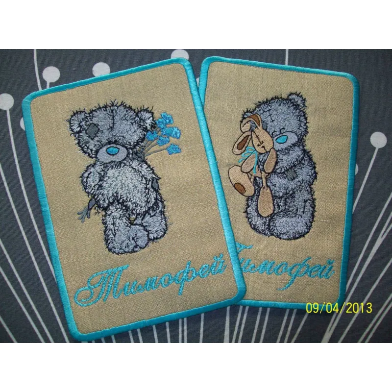 Teddy Bear with blue flower embroidery design - Embroidery Design