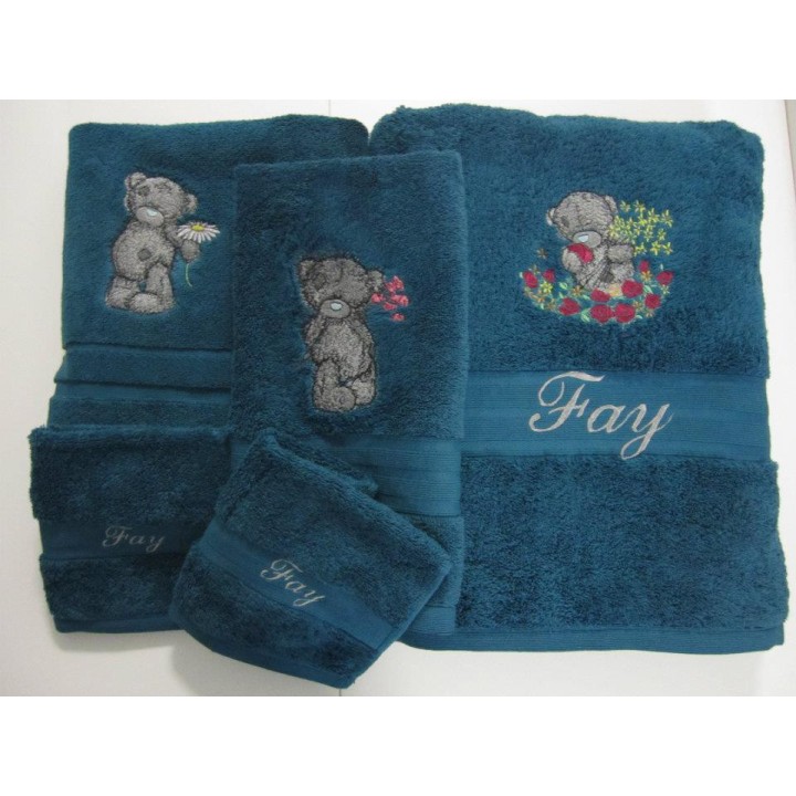 Teddy Bear with blue flower embroidery design - Embroidery Design