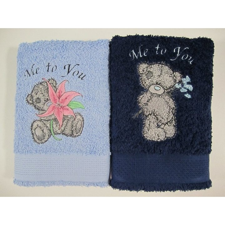 Teddy Bear with blue flower embroidery design - Embroidery Design