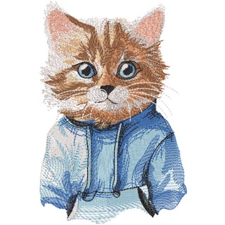 Cat in a blue hoodie embroidery design - Embroidery Design