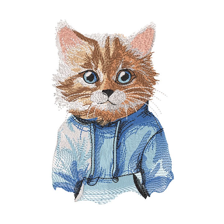 Cat in a blue hoodie embroidery design - Embroidery Design