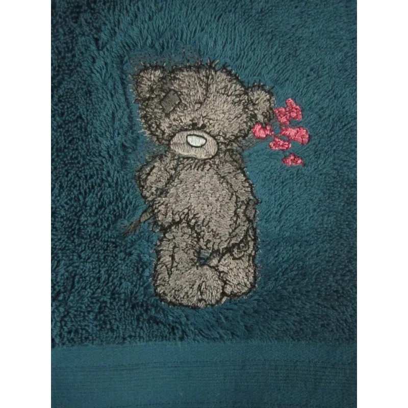 Teddy Bear with blue flower embroidery design - Embroidery Design