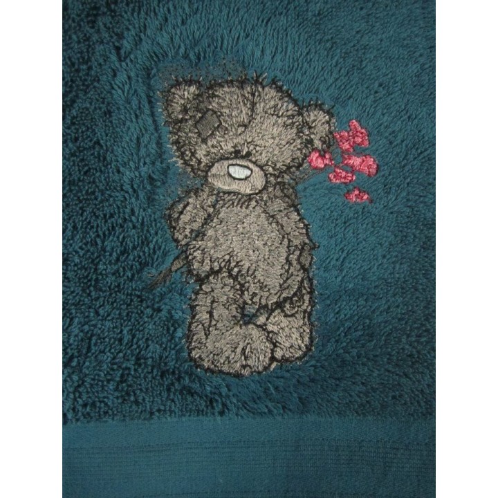 Teddy Bear with blue flower embroidery design - Embroidery Design