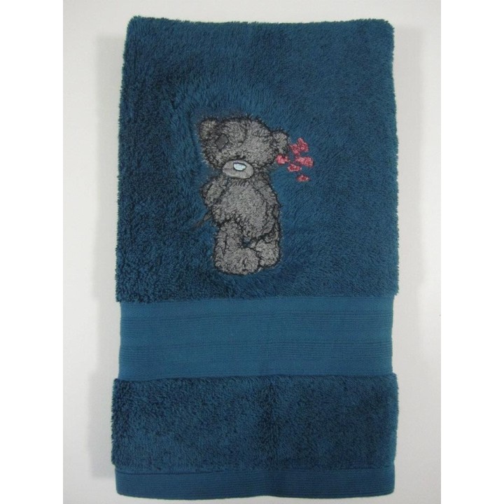 Teddy Bear with blue flower embroidery design - Embroidery Design