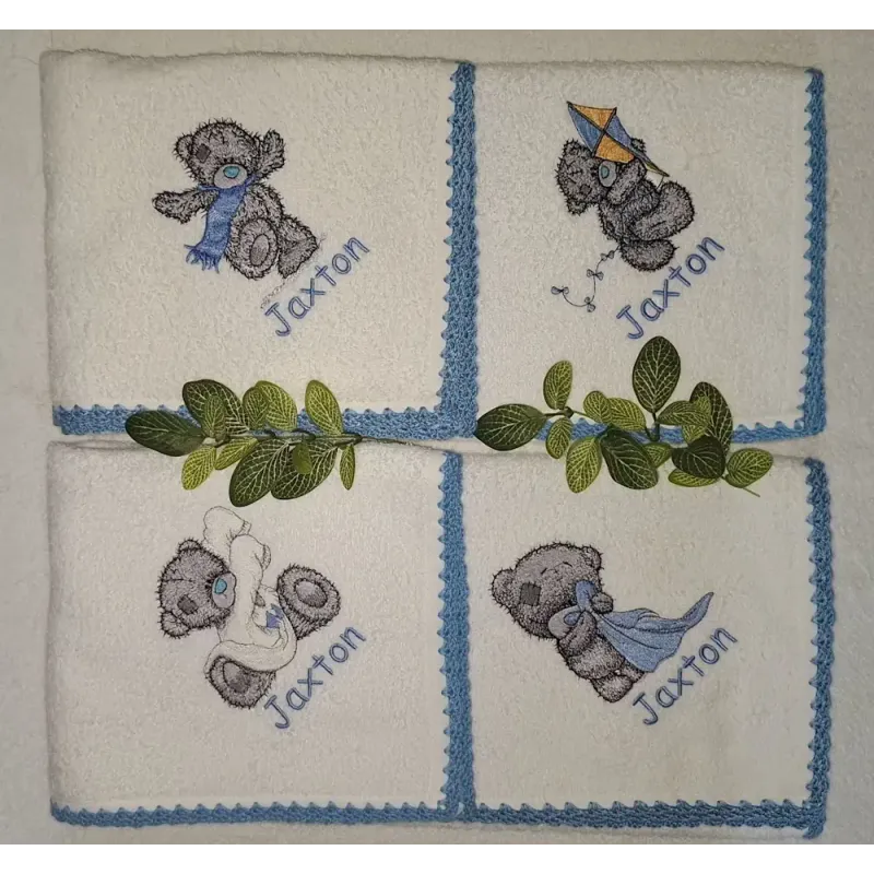 Teddy Bear with blue flower embroidery design - Embroidery Design