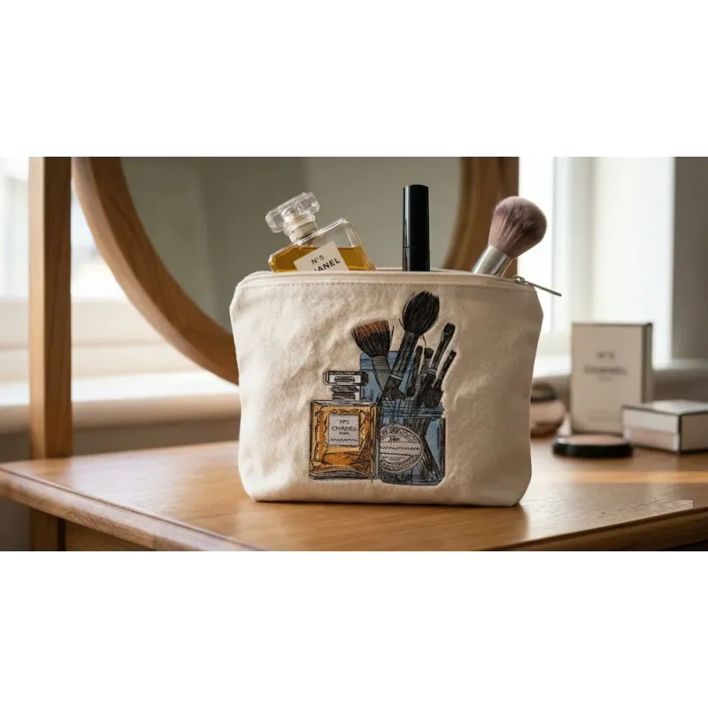 Closeup of a set for female table embroidery design featuring floral motifs and elegant stitching patterns.