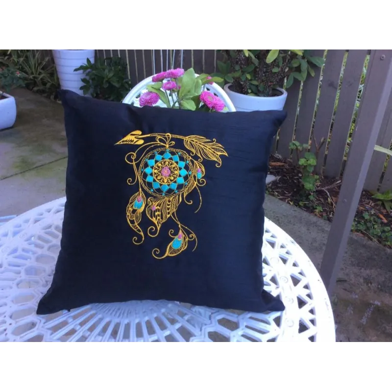 Dreamcatcher 14 embroidery design showcasing intricate Native American motifs on a fabric background.