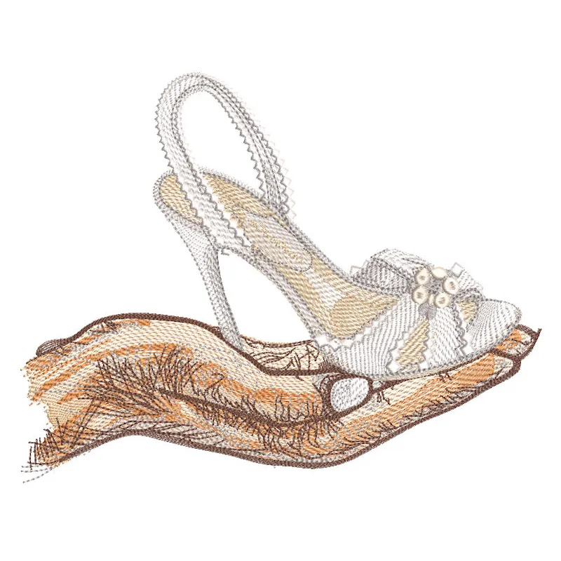 A man's palm holding a beautifully embroidered wedding shoe, showcasing intricate details, perfect for Valentine's Day.