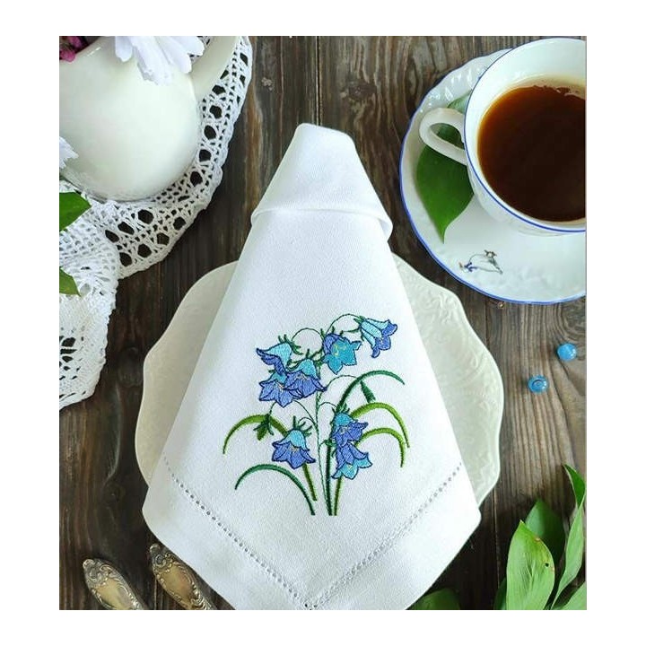 Bluebells flowers bouquet embroidery design preview, showcasing intricate floral stitching patterns for creative projects.