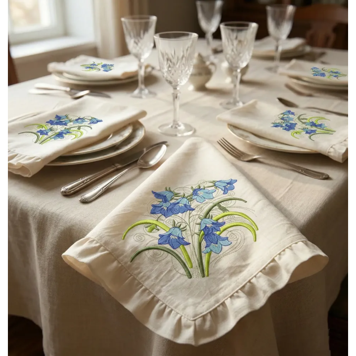 A detailed preview of the bluebells flowers bouquet embroidery design, showcasing intricate stitching patterns on fabric.