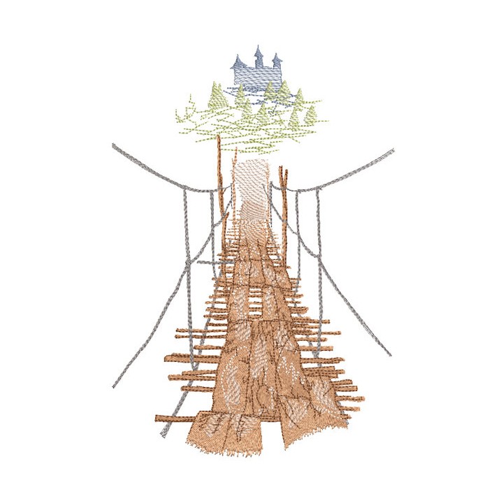 Suspension bridge to the castle embroidery design - Embroidery Design
