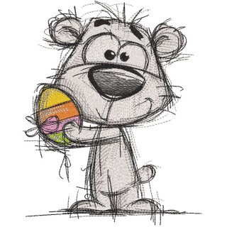 Bear with Easter egg sketch embroidery design