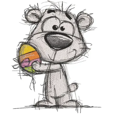Bear with Easter egg sketch embroidery design