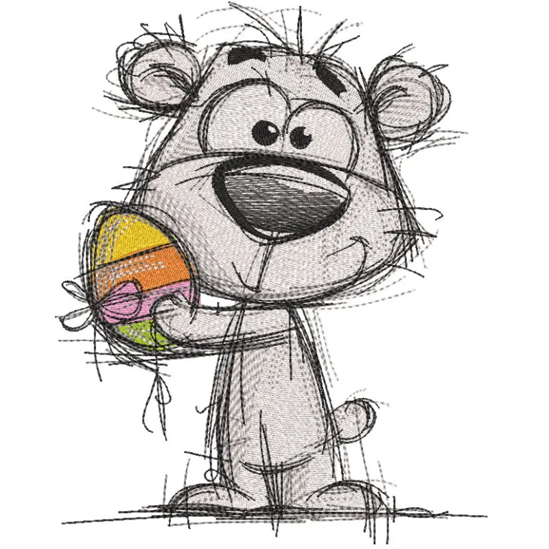 Bear with Easter egg sketch embroidery design