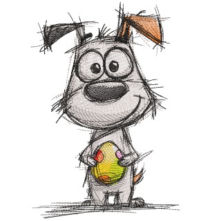 Dog with Easter egg sketch embroidery design
