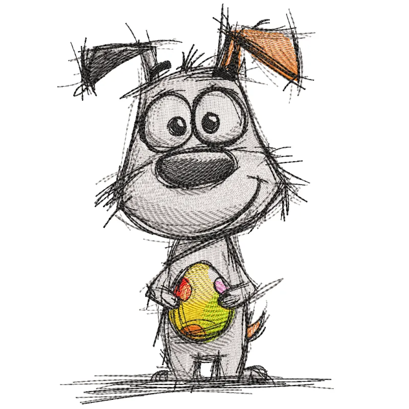 Dog with Easter egg sketch embroidery design