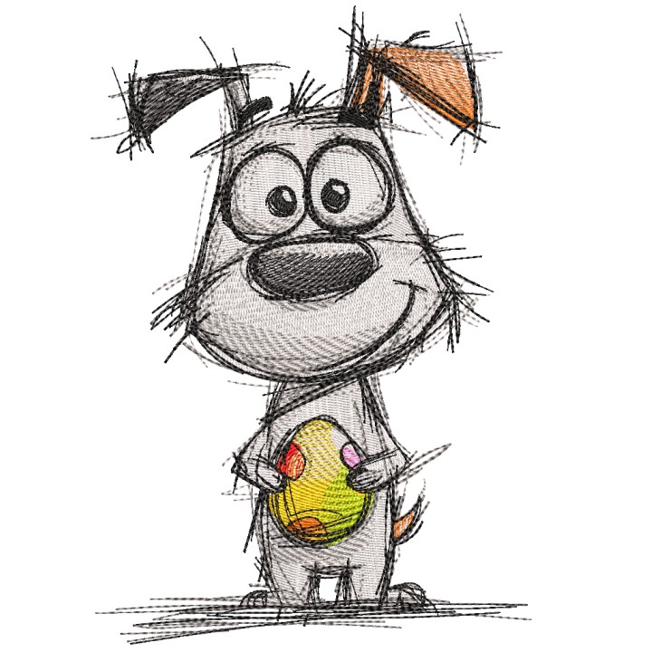 Dog with Easter egg sketch embroidery design