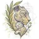 Lioness and cub sketch embroidery design