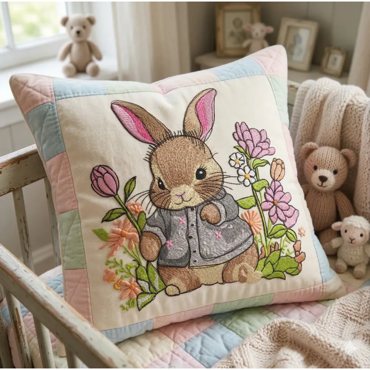 Baby Bunny Among Forest Flowers Embroidery Design