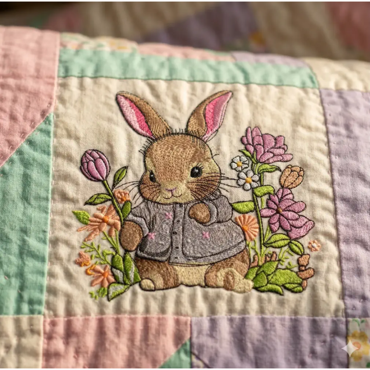 Baby Bunny Among Forest Flowers Embroidery Design