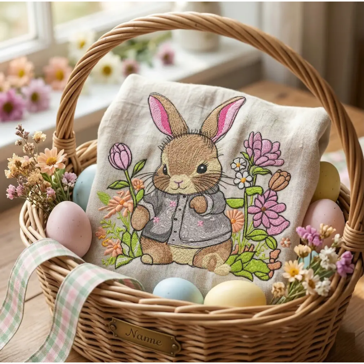 Baby Bunny Among Forest Flowers Embroidery Design