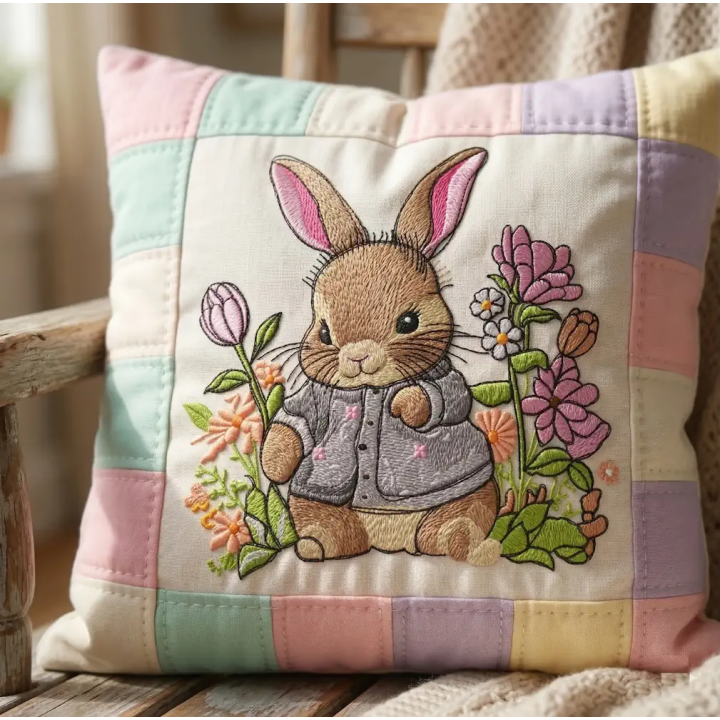 Baby Bunny Among Forest Flowers Embroidery Design
