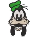 Smiling Goofy Head embroidery design featuring a cheerful, cartoonish Goofy with a wide grin and floppy ears.