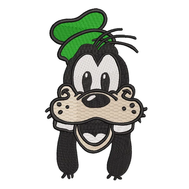 Smiling Goofy Head embroidery design featuring a cheerful, cartoonish Goofy with a wide grin and floppy ears.