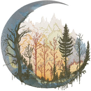 Moon autumn forest embroidery design - Embroidery Design