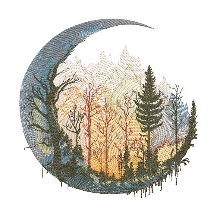 Moon autumn forest embroidery design - Embroidery Design