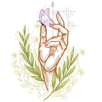 Detailed hand embroidery design featuring a colorful butterfly, perfect for summer-themed decor.