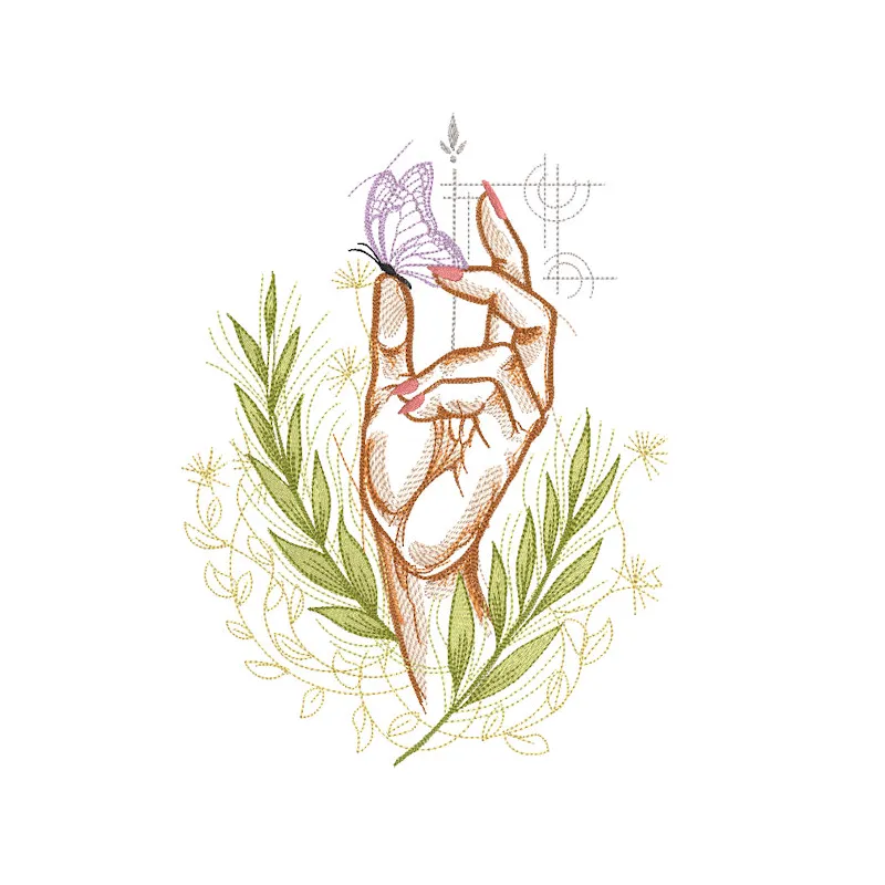 Detailed hand embroidery design featuring a colorful butterfly, perfect for summer-themed decor.