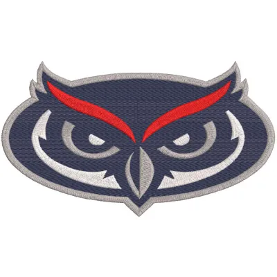 Embroidery design of the Florida Atlantic Owls primary logo featuring the iconic owl mascot in vibrant colors.
