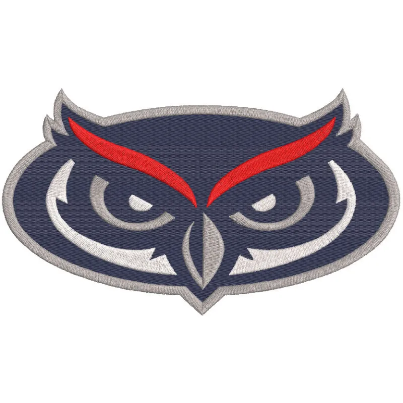 Embroidery design of the Florida Atlantic Owls primary logo featuring the iconic owl mascot in vibrant colors.
