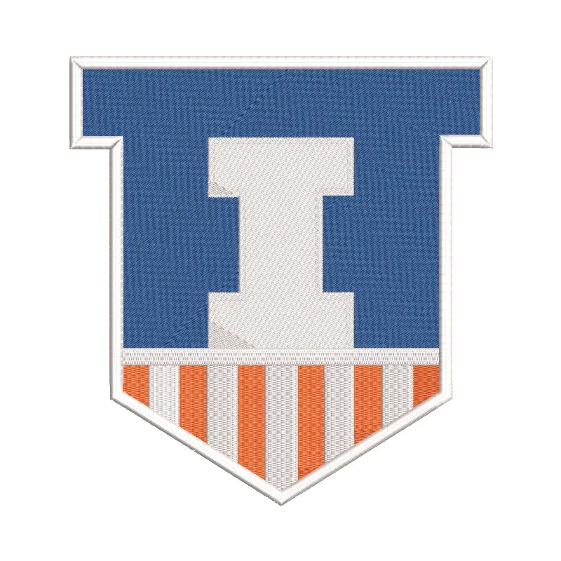 Illinois Fighting Illini Victory Shield embroidery design featuring team colors and logo on fabric background.