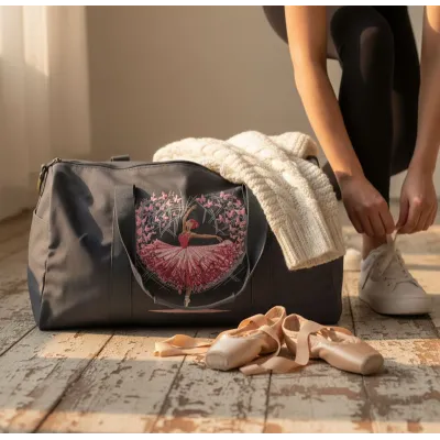 Closeup of the 'Ballet in my Heart' embroidery design featuring delicate dance motifs, perfect for tote bags and hoodies.