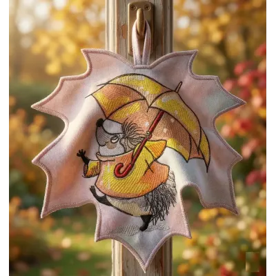 Charming Hedgehog with Umbrella Embroidery Design