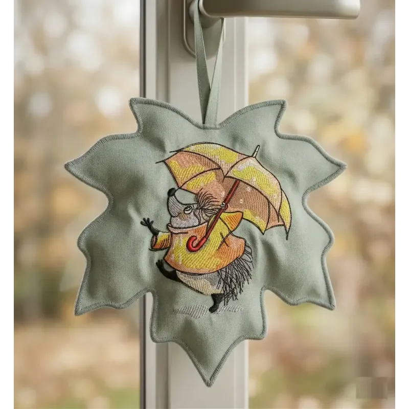 Charming Hedgehog with Umbrella Embroidery Design