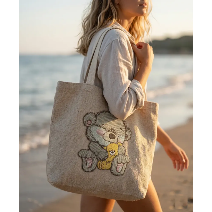 Bear with teddy bear embroidery design - Embroidery Design