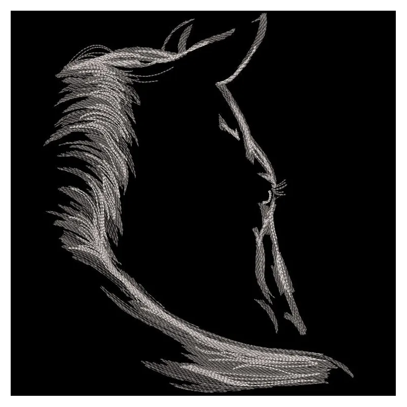 Horse Silhouette black embroidery design on a black background, showcasing a detailed horse outline.