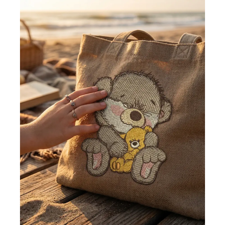 Bear with teddy bear embroidery design - Embroidery Design