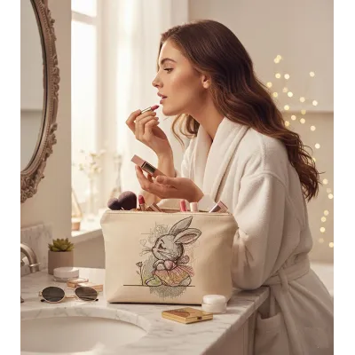 Closeup of the Dreamer Bunny Girl in Sundress embroidery design, showcasing intricate stitching patterns and details.